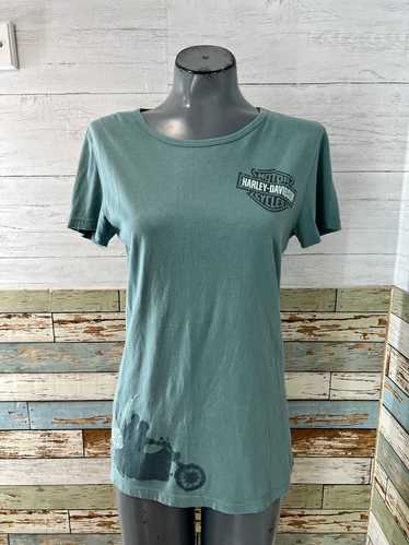 00’s Green Logo Print Harley Davidson T-Shirt