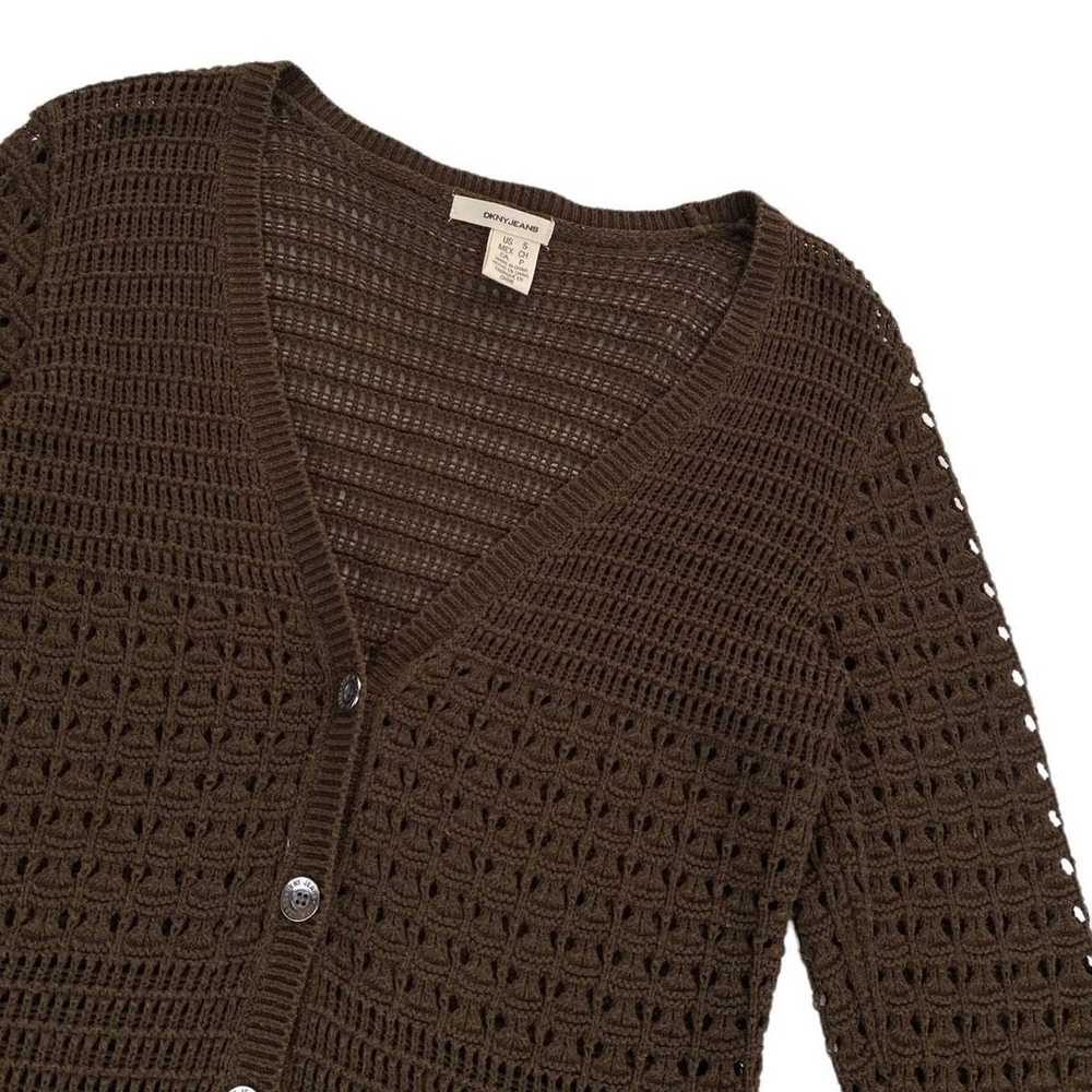 DKNY DKNY Brown Boho V Neck Crochet Cardigan UK S… - image 2