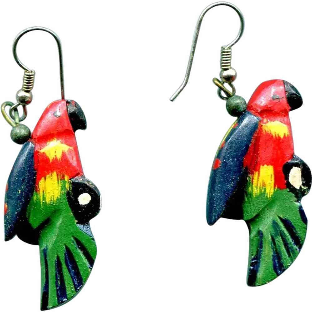 Pair of Wooden Parrot Shaped Pierced Earrings - image 1