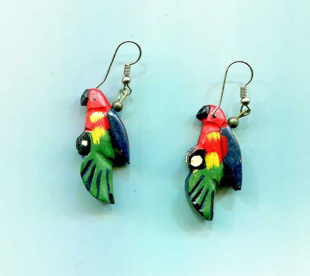 Pair of Wooden Parrot Shaped Pierced Earrings - image 2