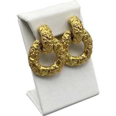 Vintage Gold Tone Nugget Doorknocker Earrings Sphi