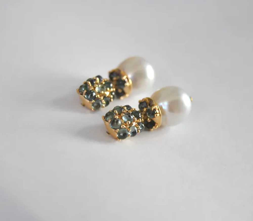 Montana Sapphire White South Sea Pearl Gold Earri… - image 6