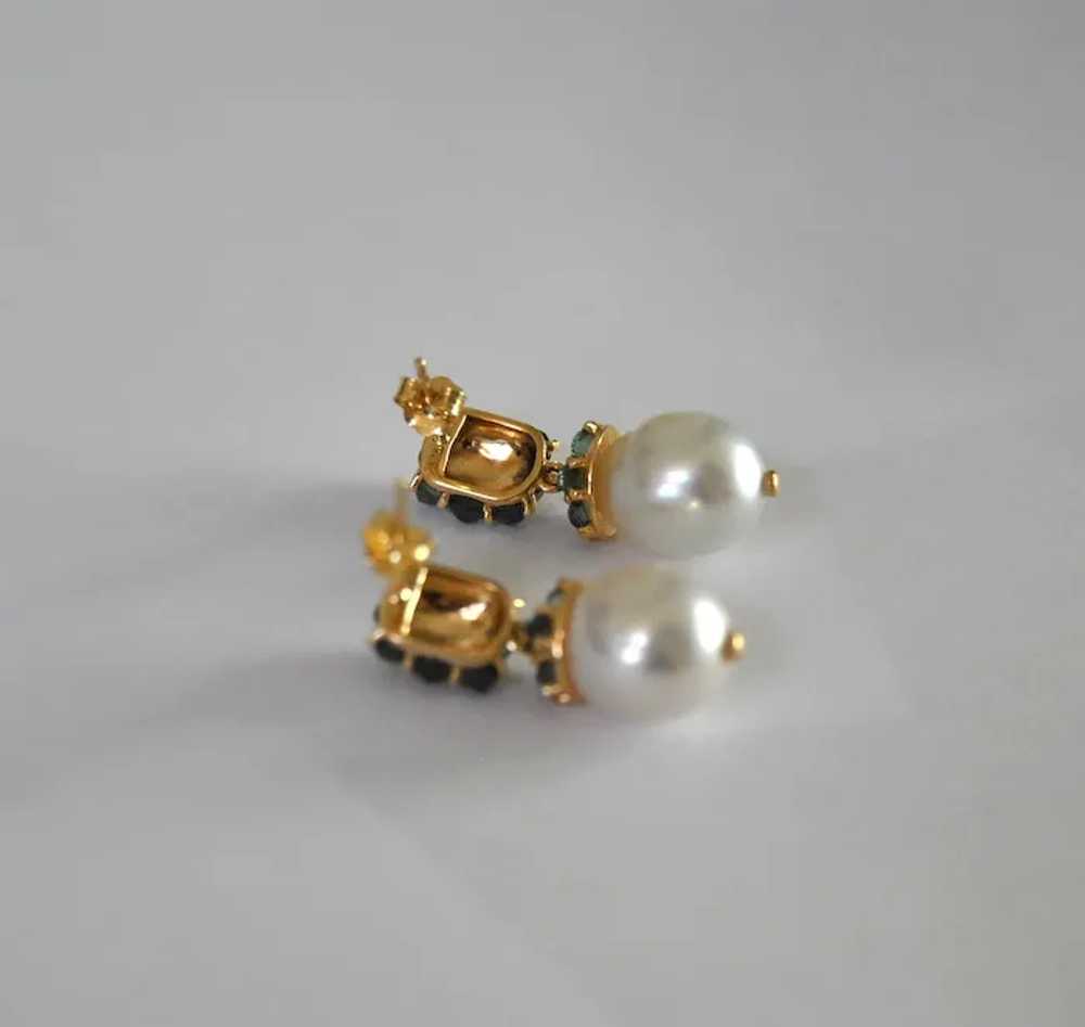 Montana Sapphire White South Sea Pearl Gold Earri… - image 9