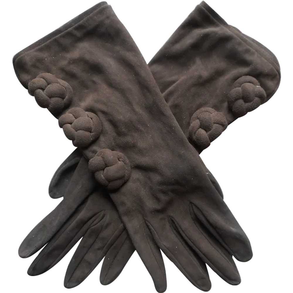 Vintage Valentino Garavani Gloves Brown Fine Sued… - image 1