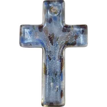 Cross Pendant Fused / Dichroic Glass Jewelry Blue… - image 1