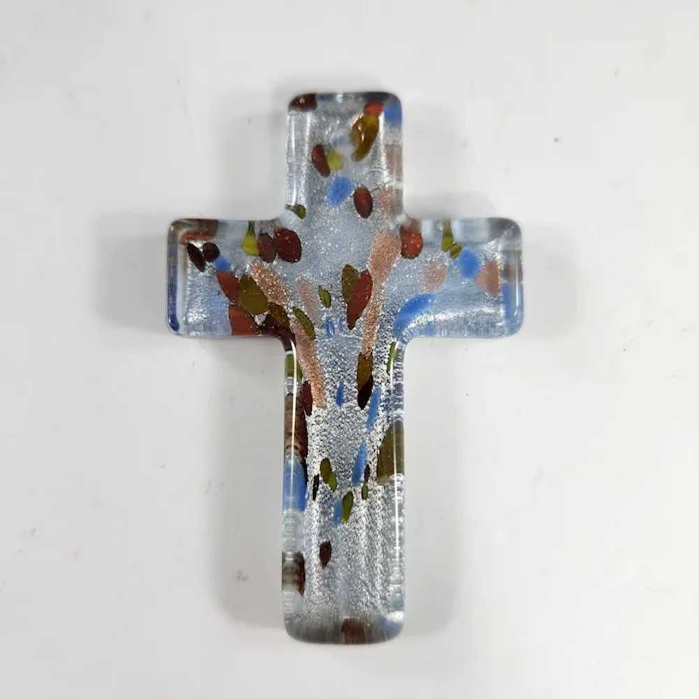 Cross Pendant Fused / Dichroic Glass Jewelry Blue… - image 2