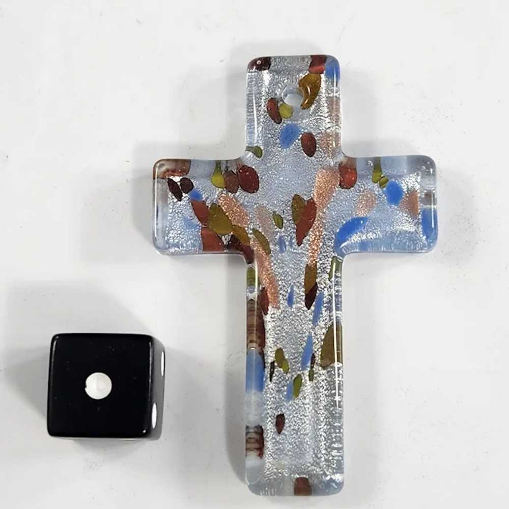 Cross Pendant Fused / Dichroic Glass Jewelry Blue… - image 7