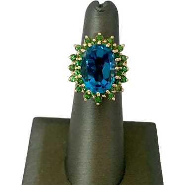 14k Blue Topaz & Green Tsavorite Garnet Ring