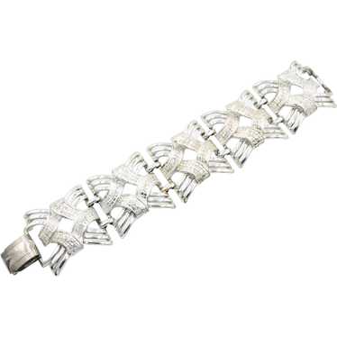 Bracelet Signed Coro Open Work Link Silver Plated