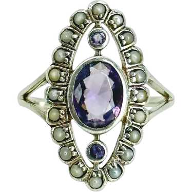 Navette Amethyst Antique Seed Pearl Halo Style Sp… - image 1