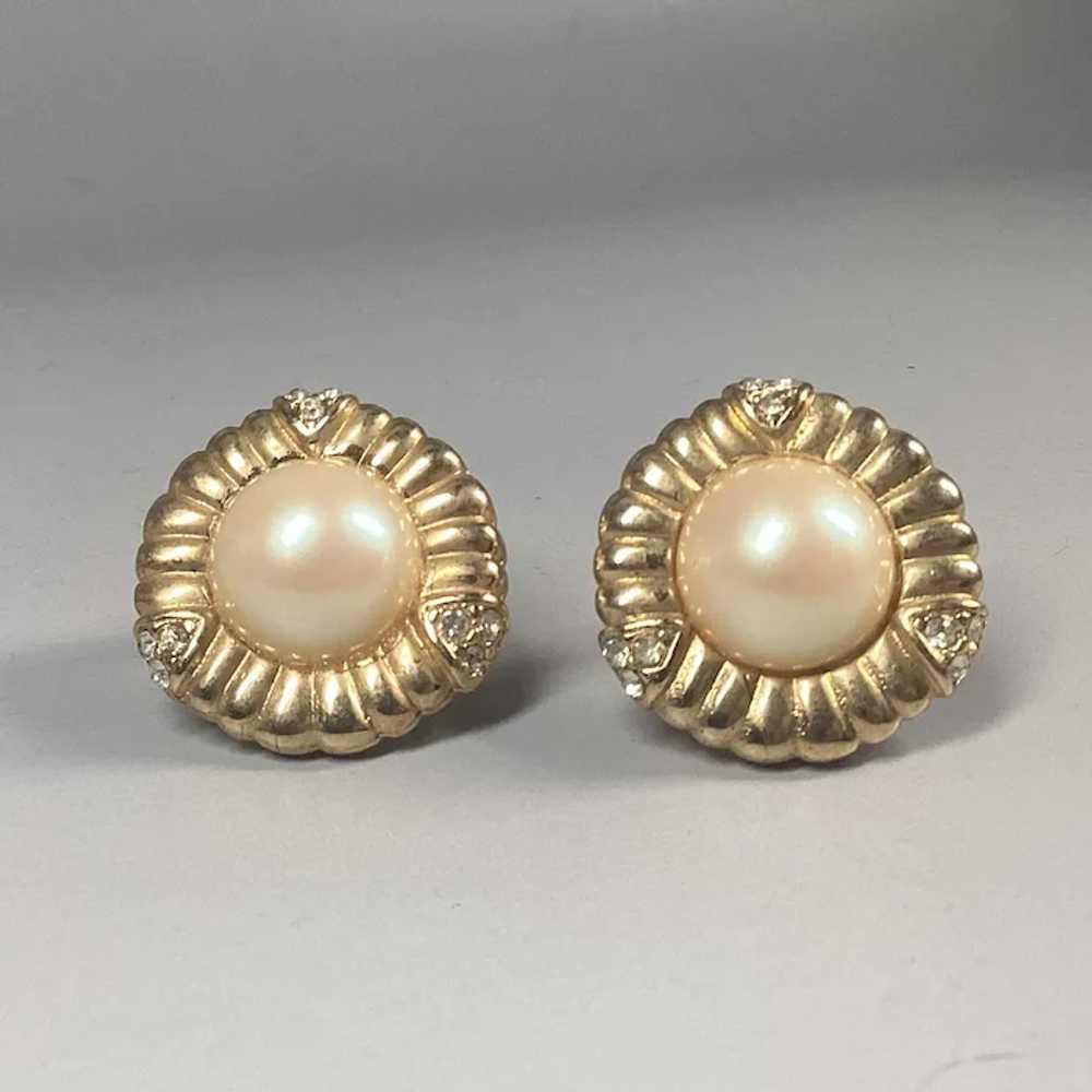 Vintage gold clip-on 1980 80s Round golden earrin… - image 4