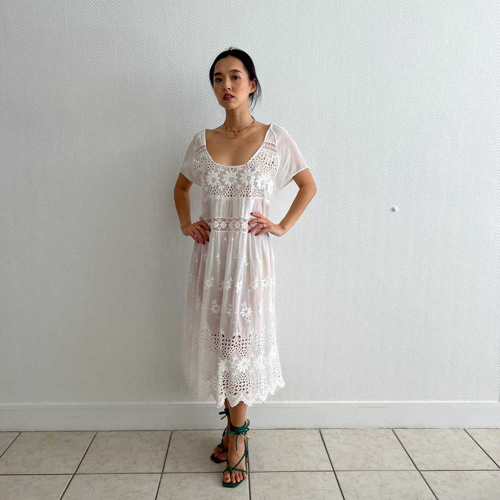 Antique 1920s hand embroidered cotton voile dress - image 3