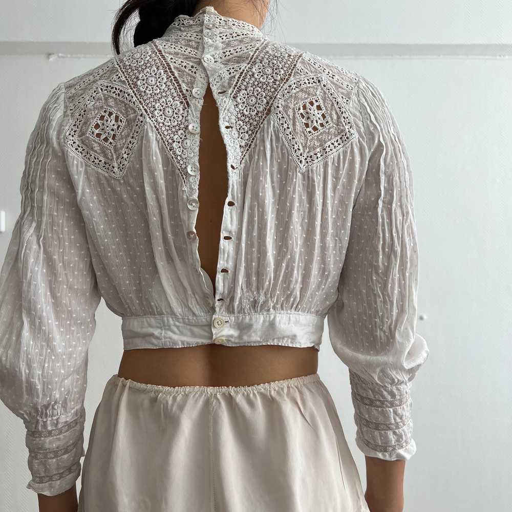 Antique Victorian white cotton lace blouse - image 6