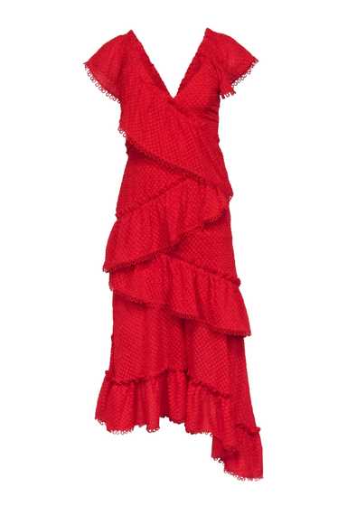 Three Floor - Red Textured Off The Shoulder Tiered