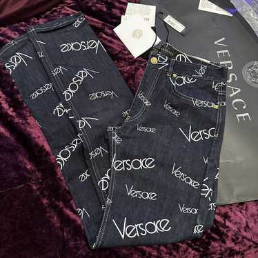 Versace Logo Crystal-Embroidered Leggings Size 44 (US 8) New With