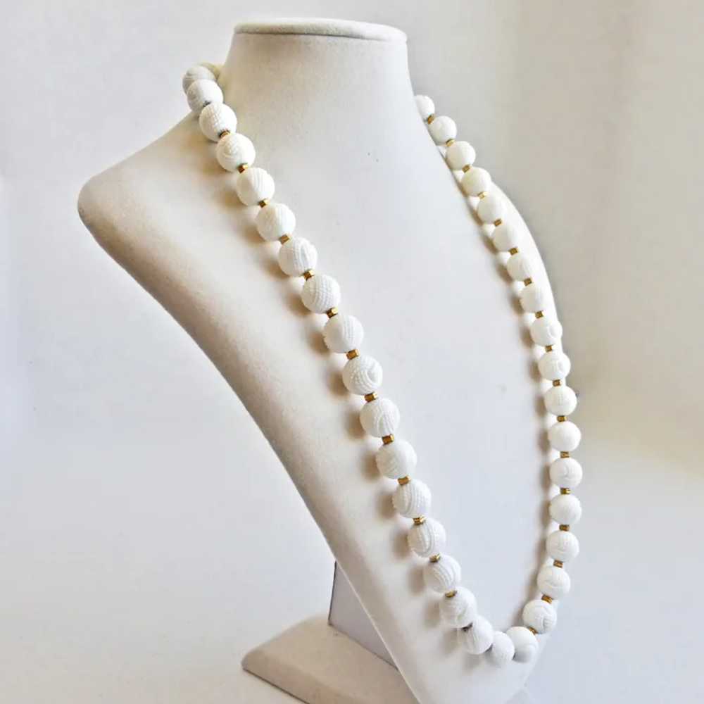 MONET White Textured  Acrylic  Beaded Necklace, 2… - image 2