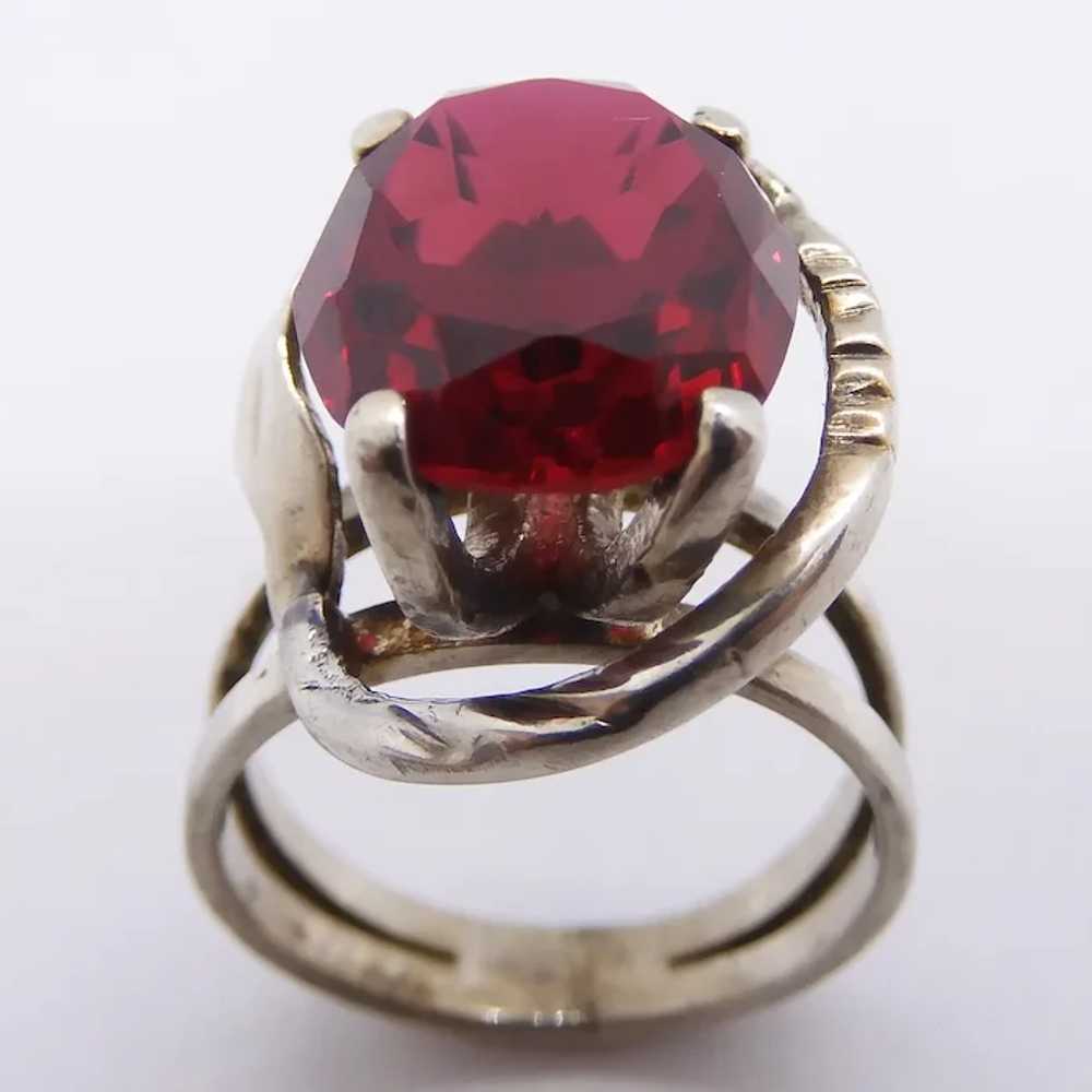 Gorgeous Hand Crafted Lab Ruby Sterling Silver Ri… - image 4