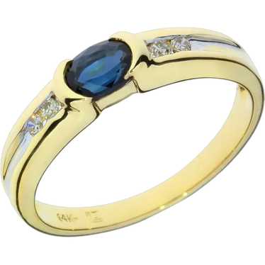 14K Yellow Gold .55ct Blue Sapphire & Diamond Stac