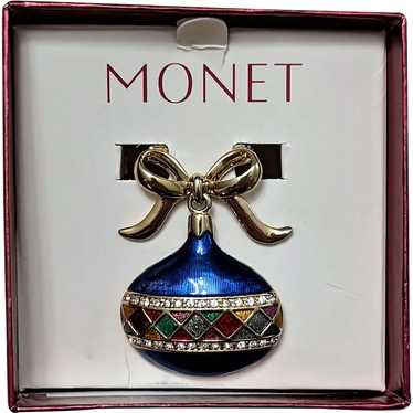 Monet Blue Ornament Christmas Pin - image 1