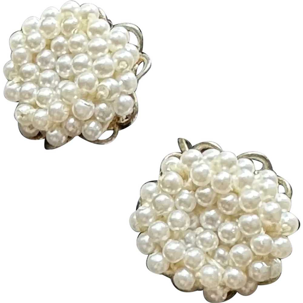 White Seed Pearl Cluster Lever Back Earrings - image 1