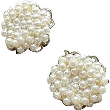 White Seed Pearl Cluster Lever Back Earrings - image 1