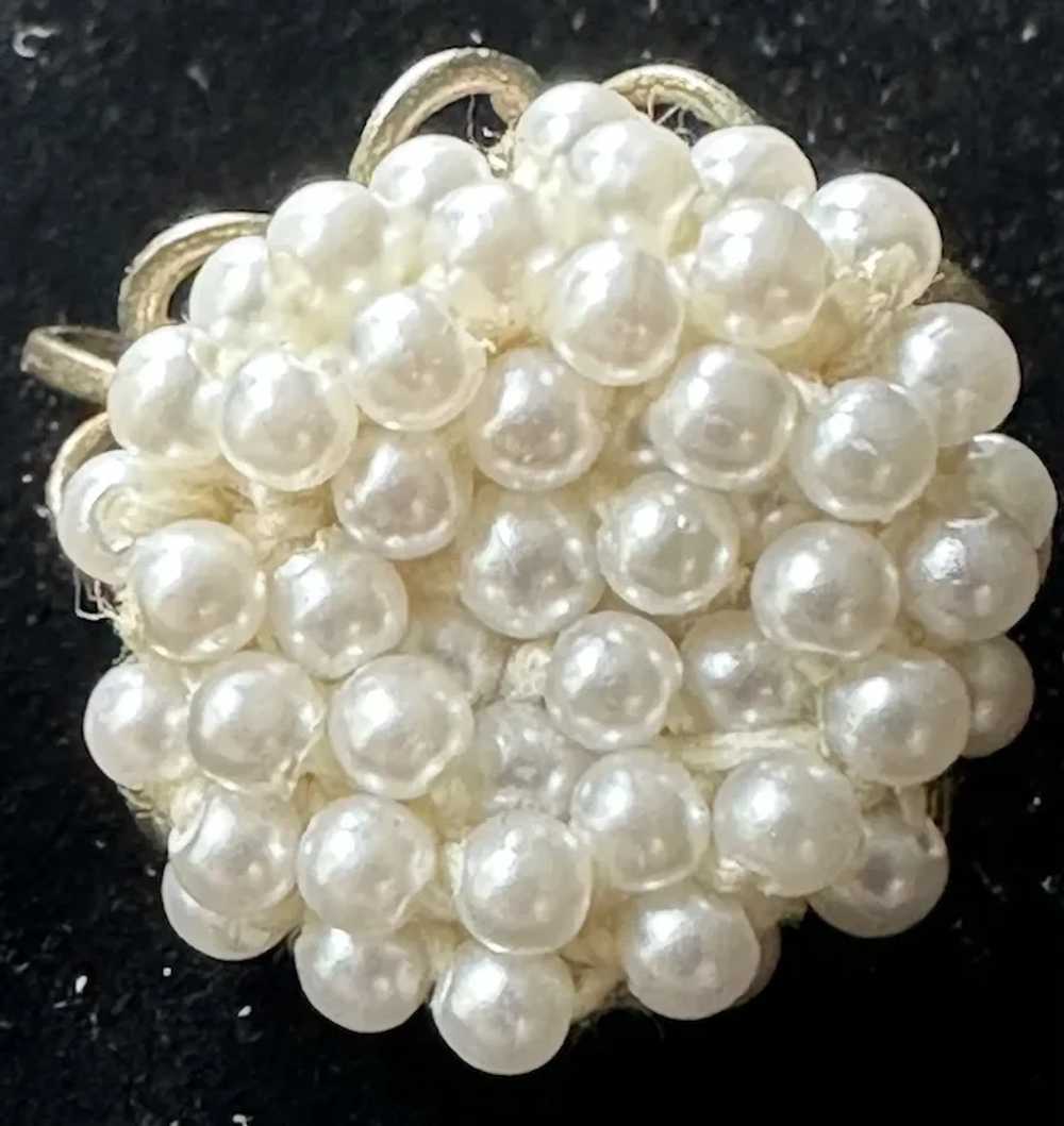 White Seed Pearl Cluster Lever Back Earrings - image 2