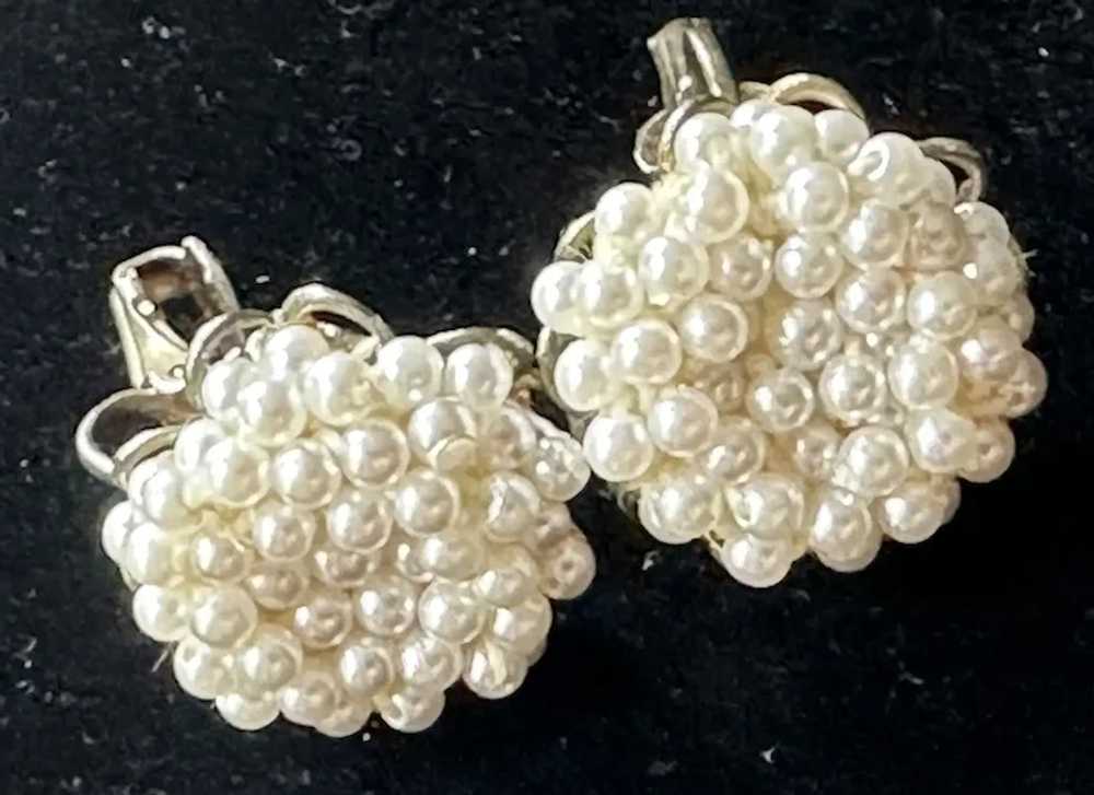 White Seed Pearl Cluster Lever Back Earrings - image 3