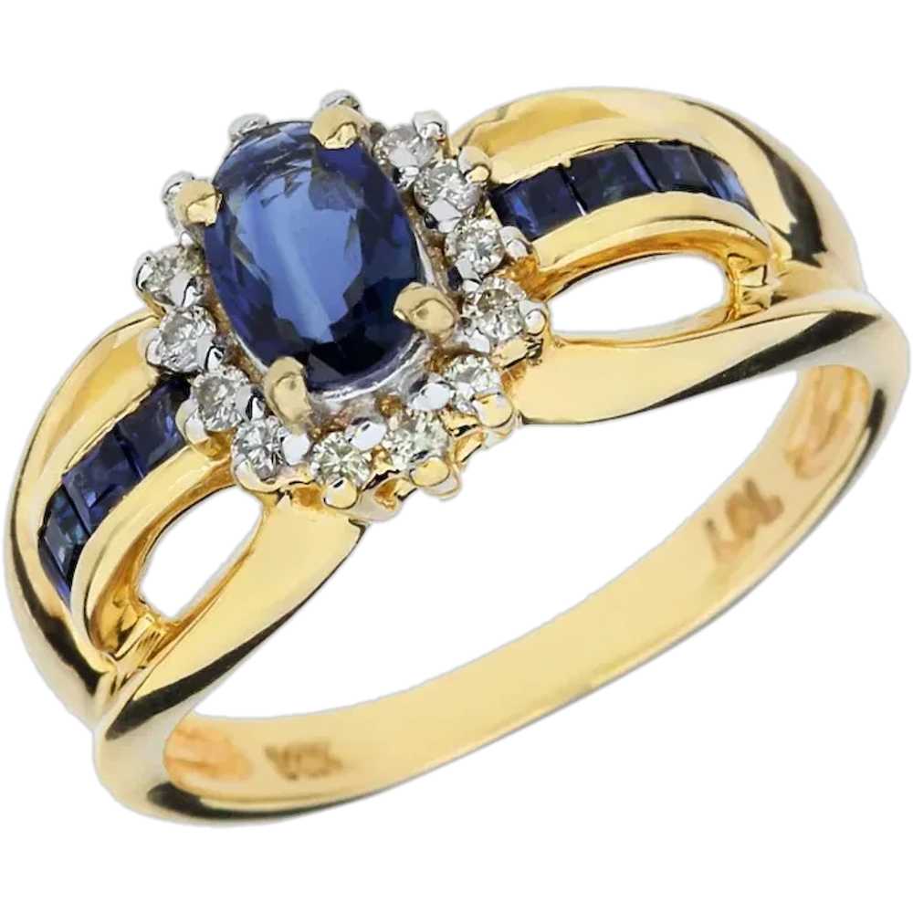14K Yellow Gold 1.25ctw Blue Sapphire & Diamond H… - image 1