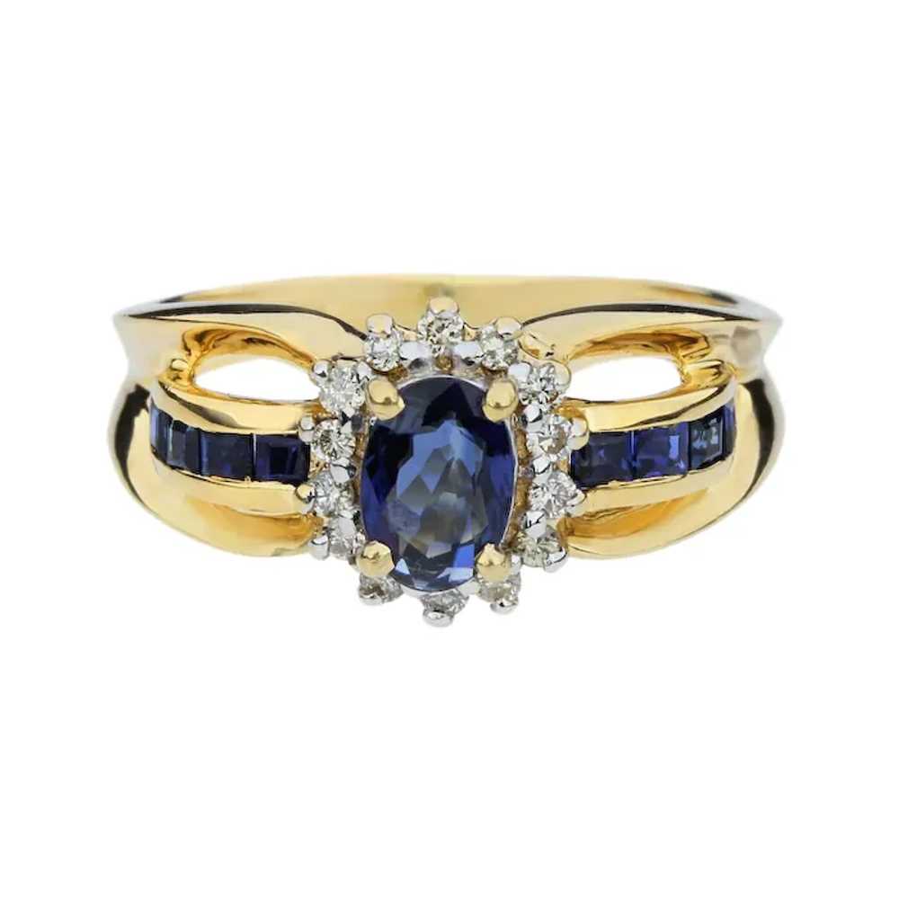 14K Yellow Gold 1.25ctw Blue Sapphire & Diamond H… - image 3