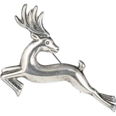 3.25" Mexican Deco silver repousse leaping deer P… - image 1