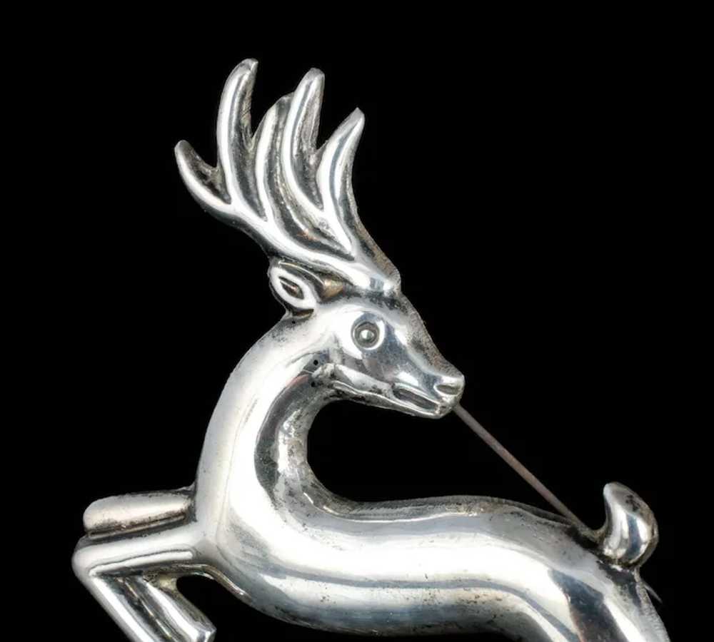 3.25" Mexican Deco silver repousse leaping deer P… - image 2