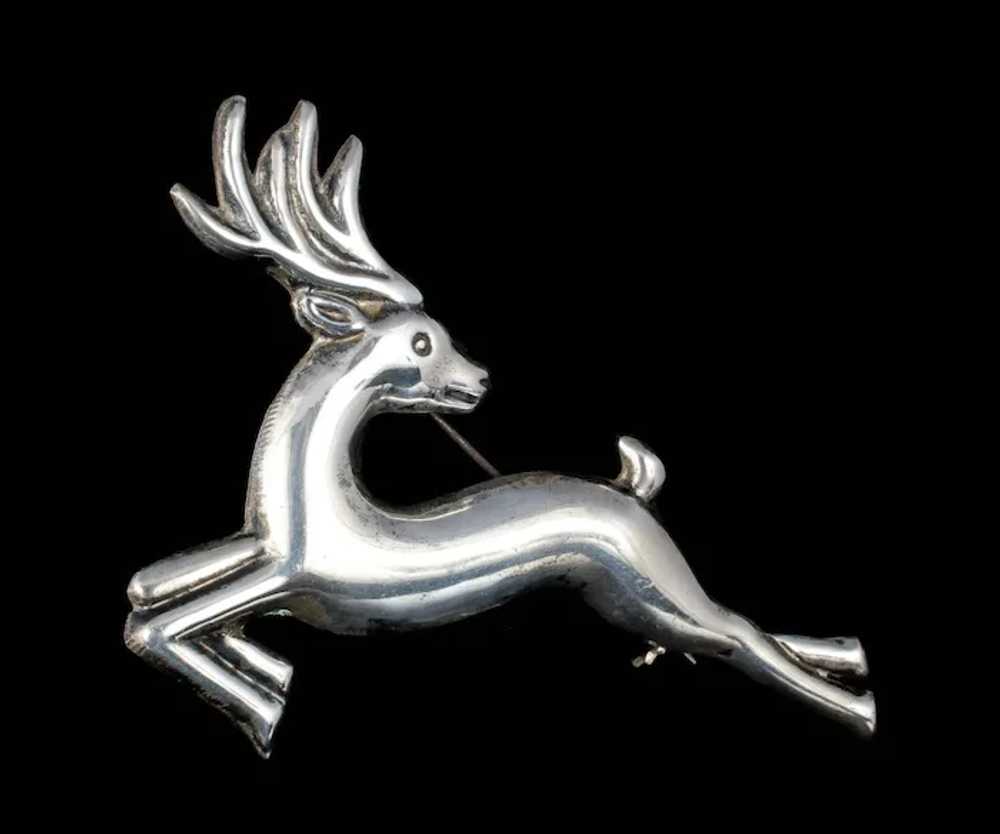 3.25" Mexican Deco silver repousse leaping deer P… - image 3