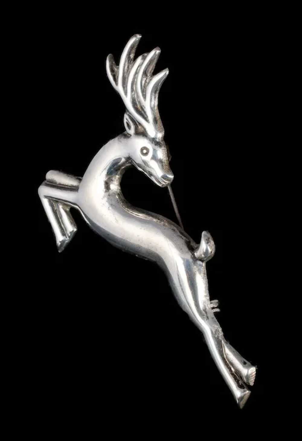 3.25" Mexican Deco silver repousse leaping deer P… - image 4