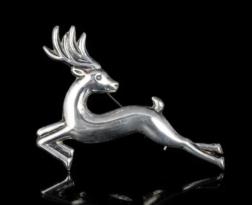 3.25" Mexican Deco silver repousse leaping deer P… - image 5