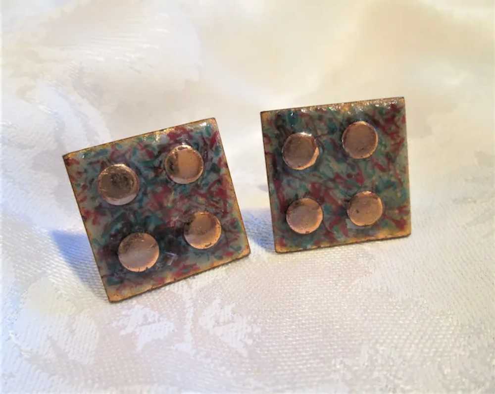 Matisse Teal and Red Enamel Copper Cufflinks and … - image 5