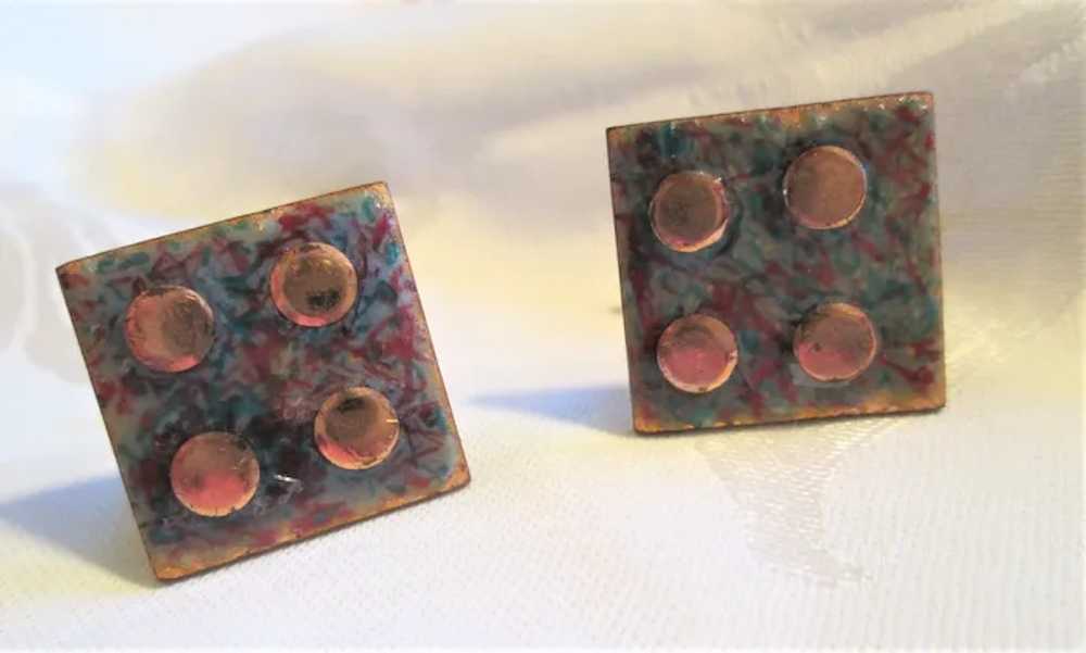 Matisse Teal and Red Enamel Copper Cufflinks and … - image 6