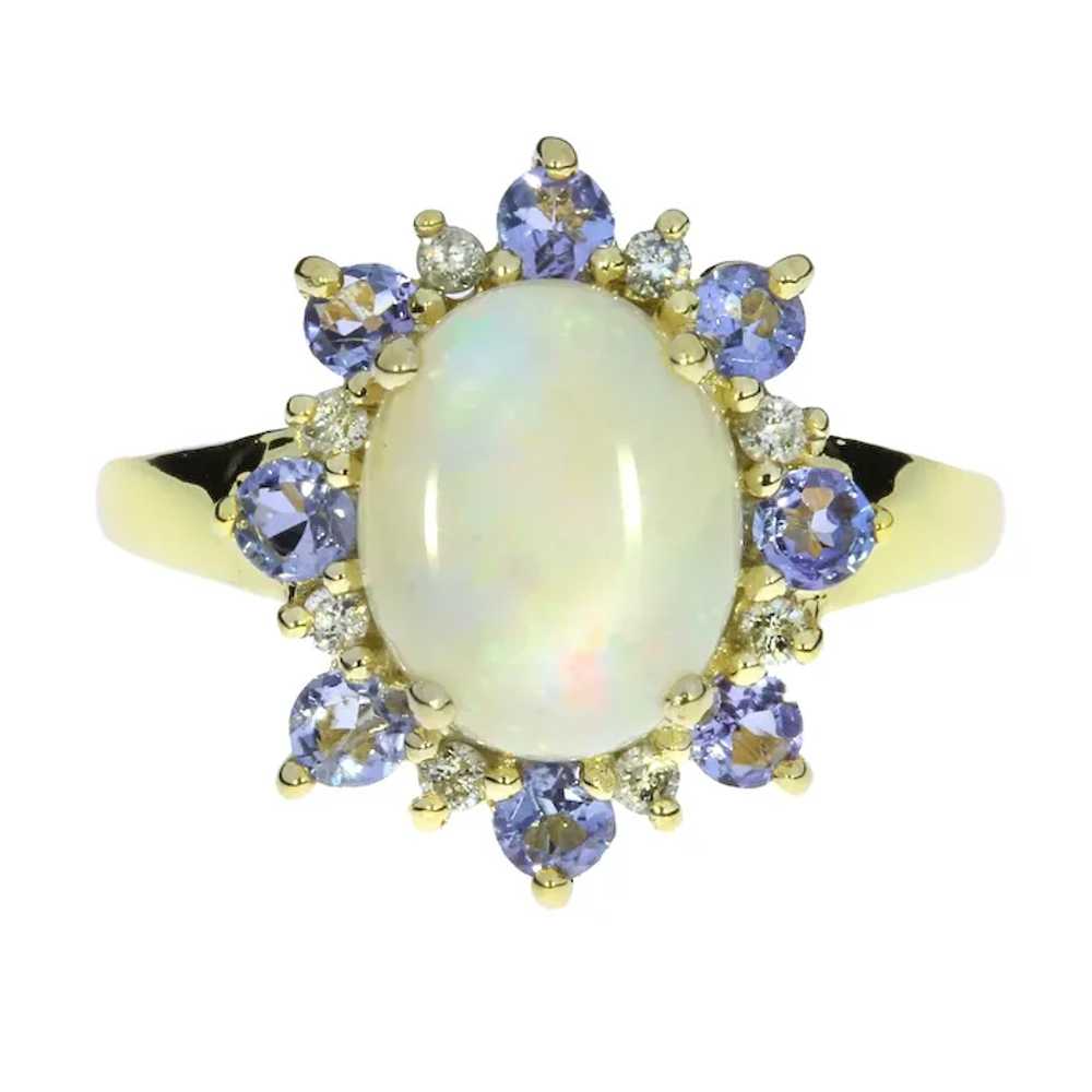 10K Yellow Gold Opal Tanzanite and Diamond Halo R… - image 3