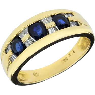 14K Yellow Gold 1.18ctw Blue Sapphire & Diamond 3… - image 1