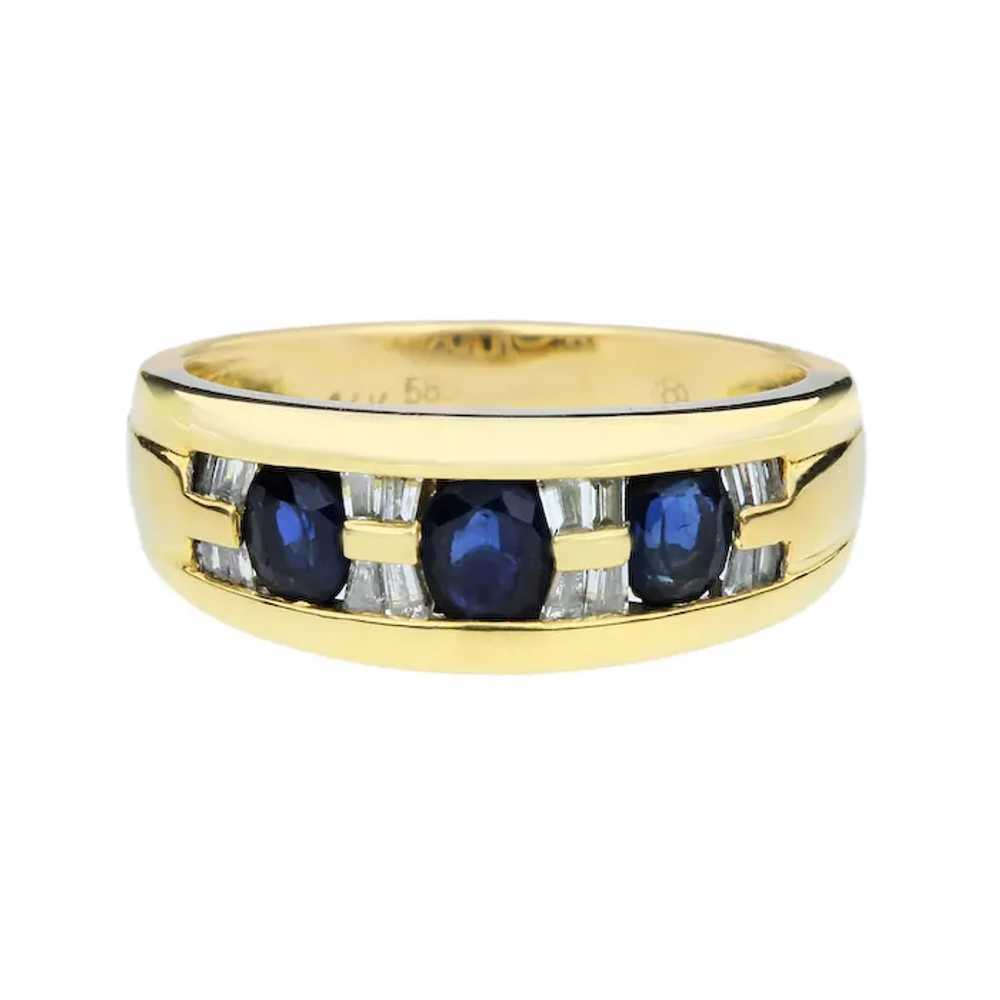 14K Yellow Gold 1.18ctw Blue Sapphire & Diamond 3… - image 3