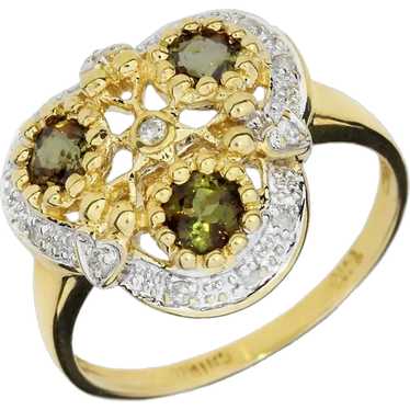 14K Yellow Gold Andalusite & Diamond Cluster Ring