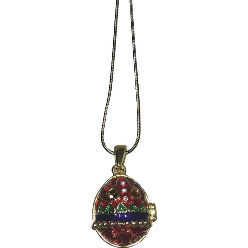 Ornate Faberge style Egg pendant with snake chain… - image 1