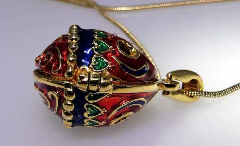 Ornate Faberge style Egg pendant with snake chain… - image 2