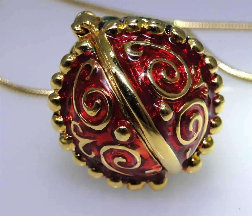 Ornate Faberge style Egg pendant with snake chain… - image 5