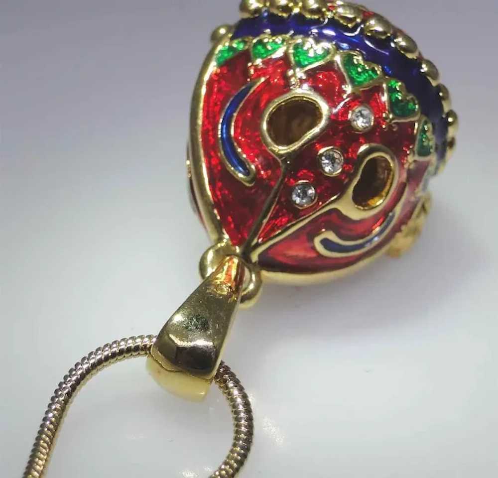 Ornate Faberge style Egg pendant with snake chain… - image 6