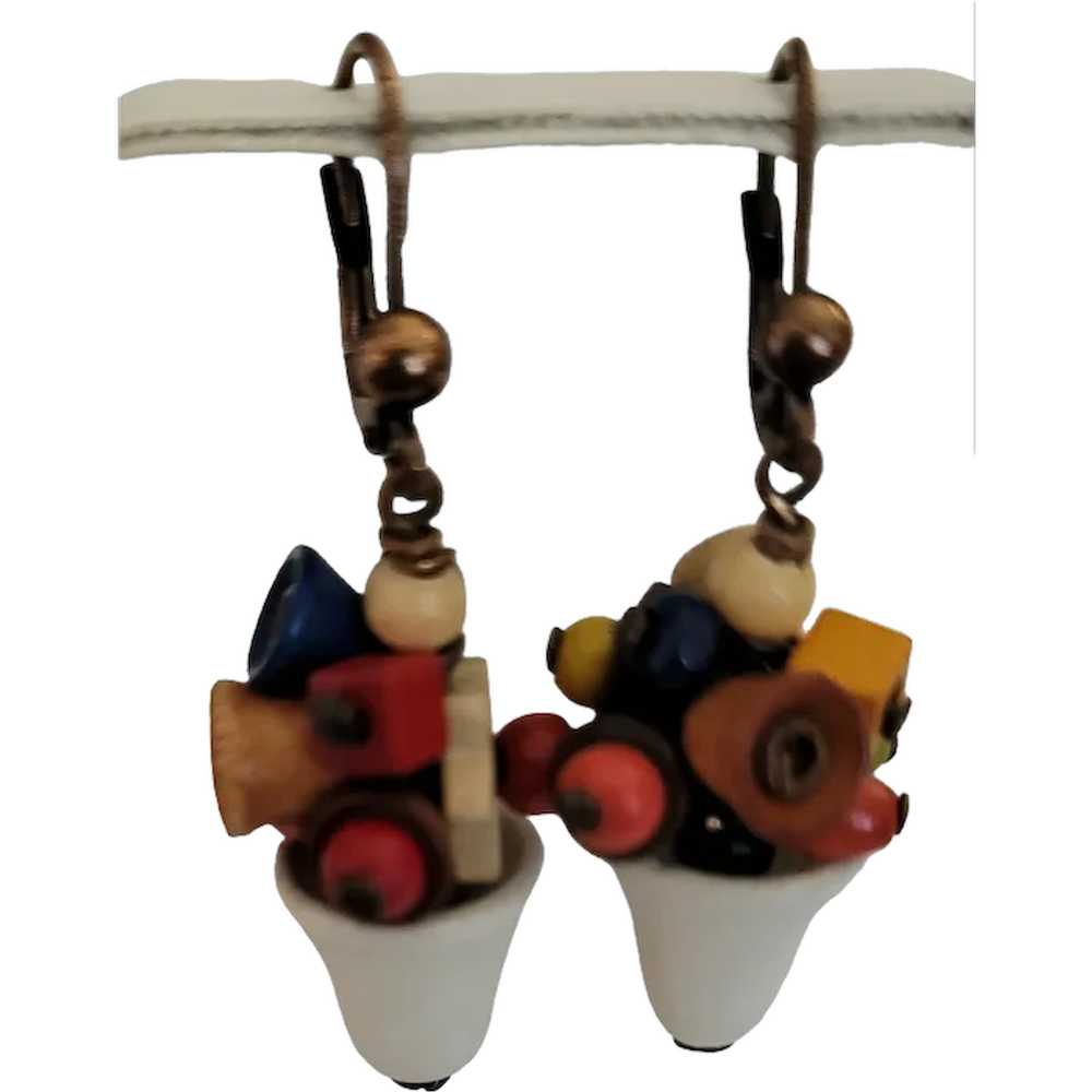 Czech Colorful Wood Beads, White Bell Lever Back … - image 1