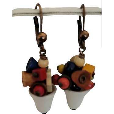Czech Colorful Wood Beads, White Bell Lever Back … - image 1