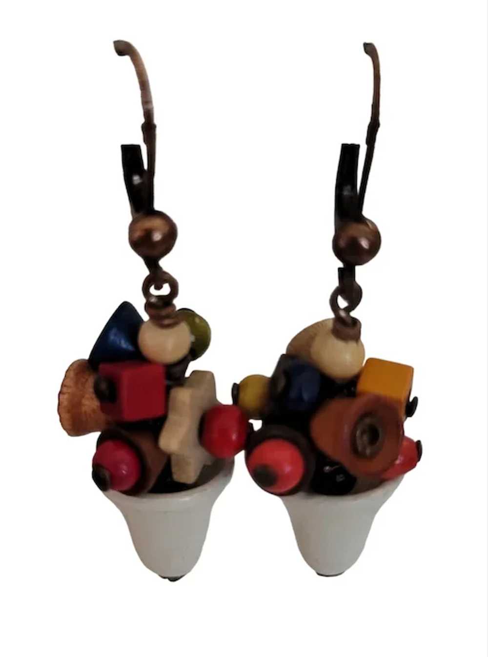Czech Colorful Wood Beads, White Bell Lever Back … - image 3