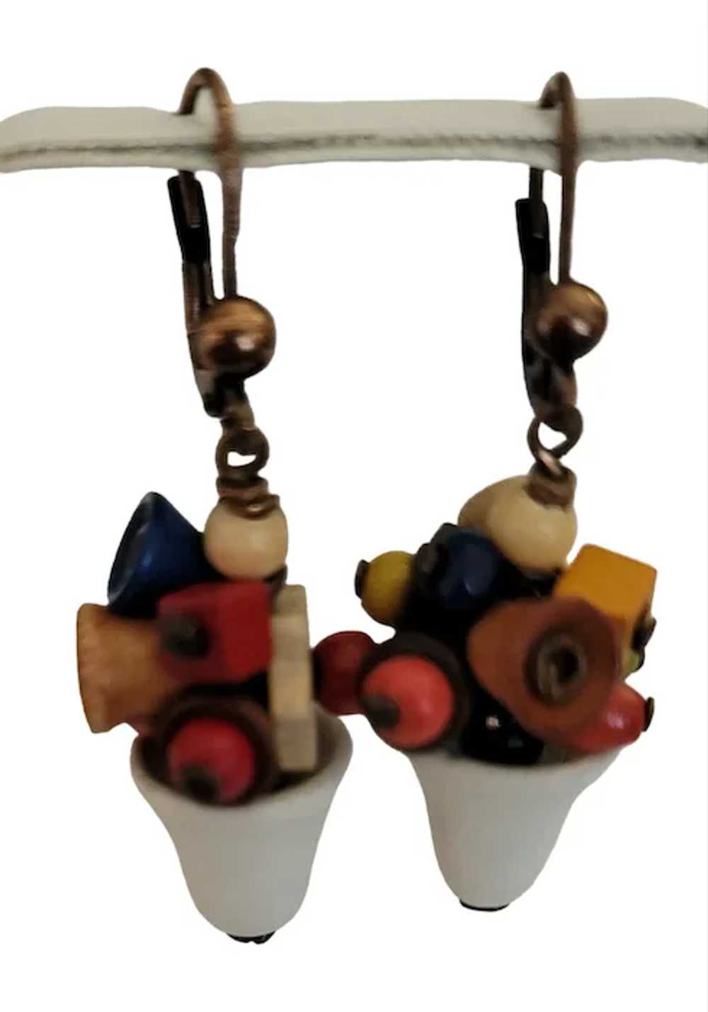 Czech Colorful Wood Beads, White Bell Lever Back … - image 6