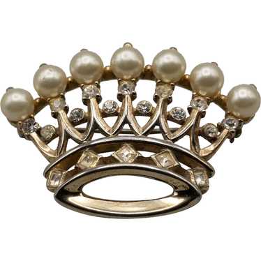 Trifari Vintage Royal Crown Faux  Pearl and Clear… - image 1