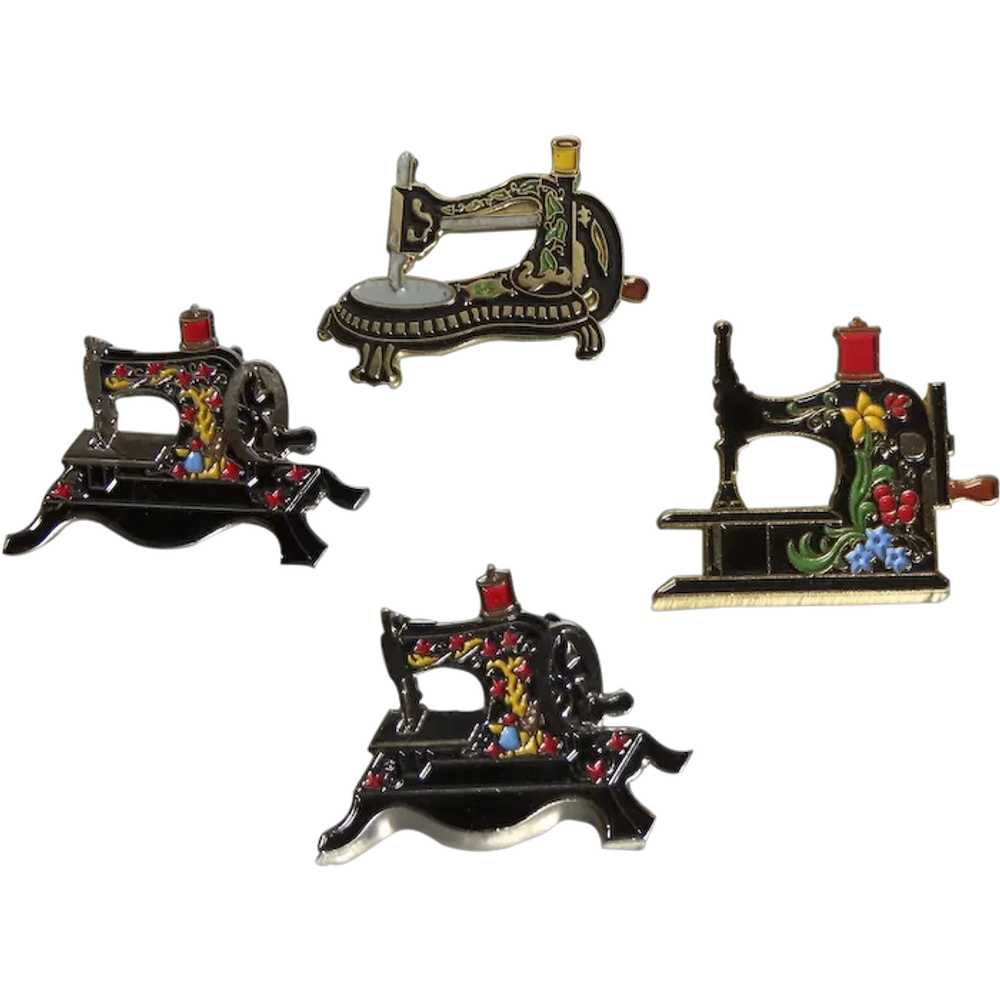 Group of (4) Vintage Sewing Machine Enamelled Pin… - image 1